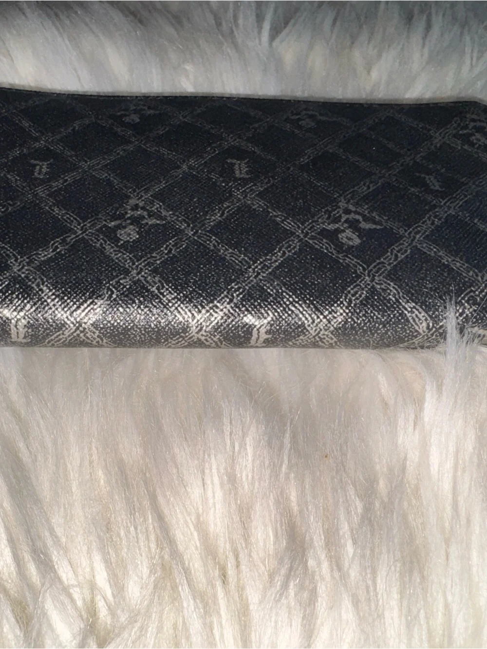 L.A.M.B. Black and Silver Monogram Zip Wallet